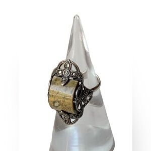 Vintage Unique Marcasites Jasper Stone Sterling Silver Women’s Ring Jewelry